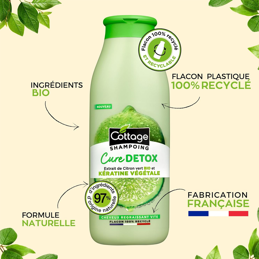 COTTAGE | SHAMPOOING CURE DETOX AU CITRON VERT BIO & KÉRATINE VÉGÉTALE 250 ML